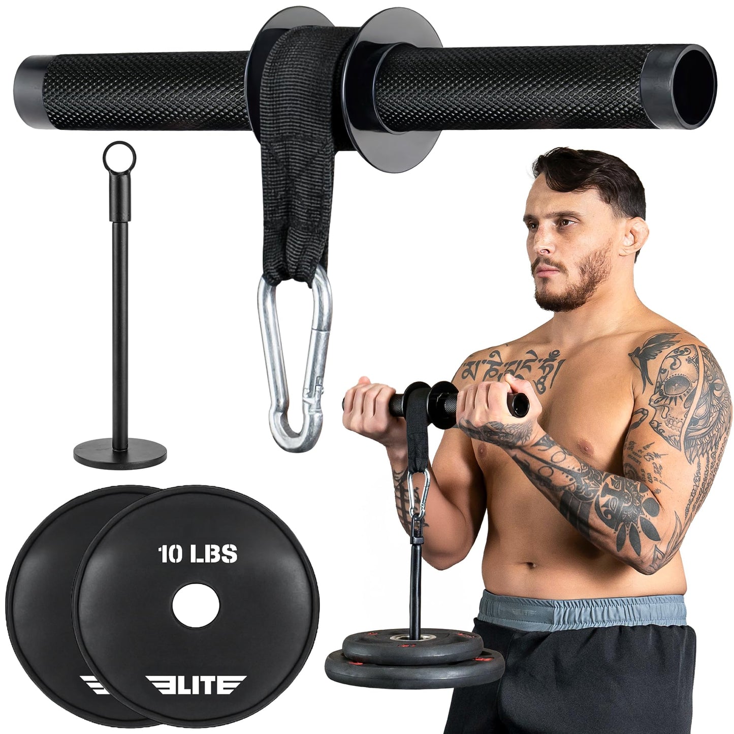 Elite Forearm Strengthener, Forearm Roller with 2x10lbs Sand Plates, Plates Holder & Adjustable Straps, Thick Anti-Slip Handle, Forearm Exerciser, Wrist Roller, Arm Blaster, Hand Grip Strengthener