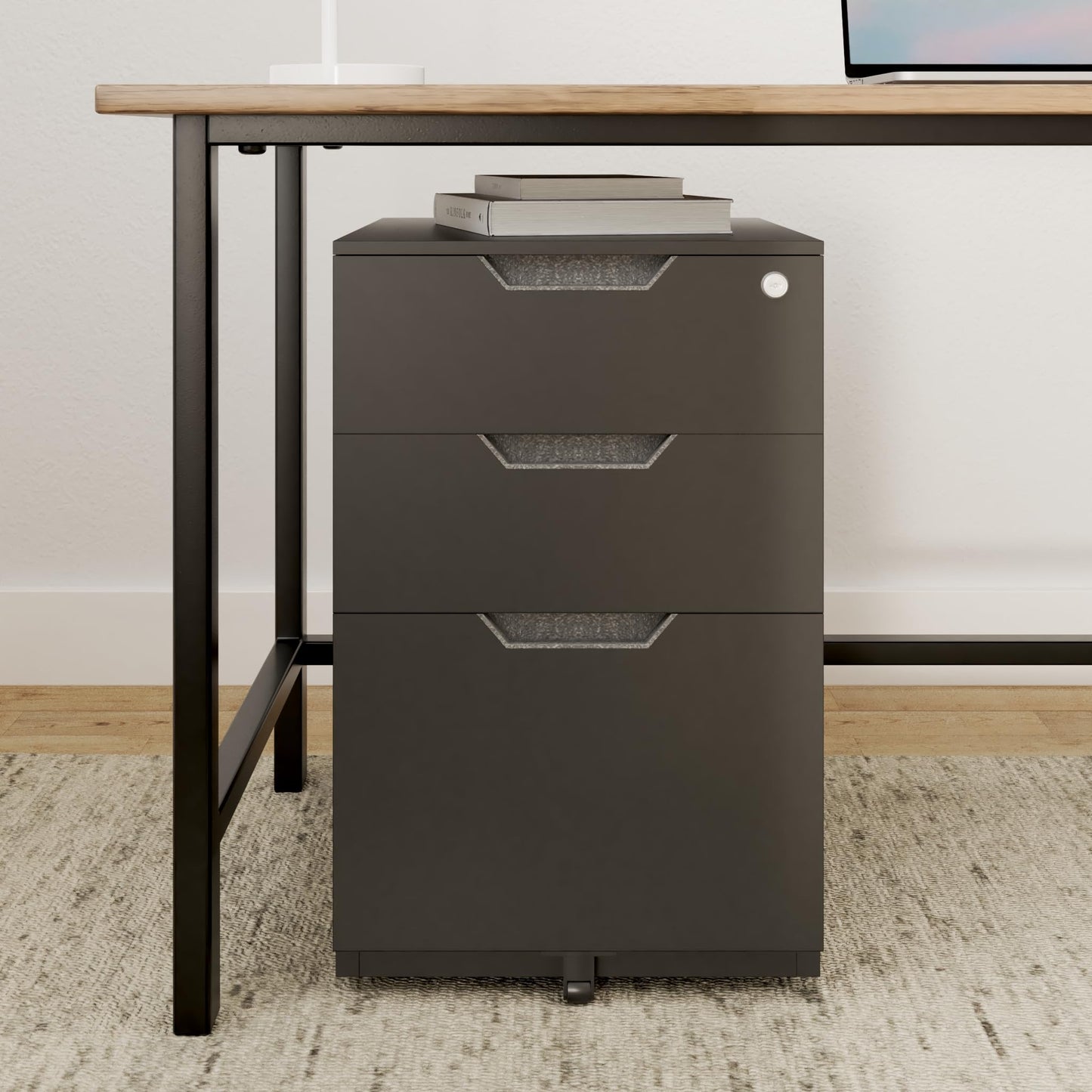 Amazon Basics 3-Drawer Mobile File Cabinet with Lock, Rolling Filing Cabinet for Hanging Files, Black, 20.71" D x 15.51" W x 24.29" H