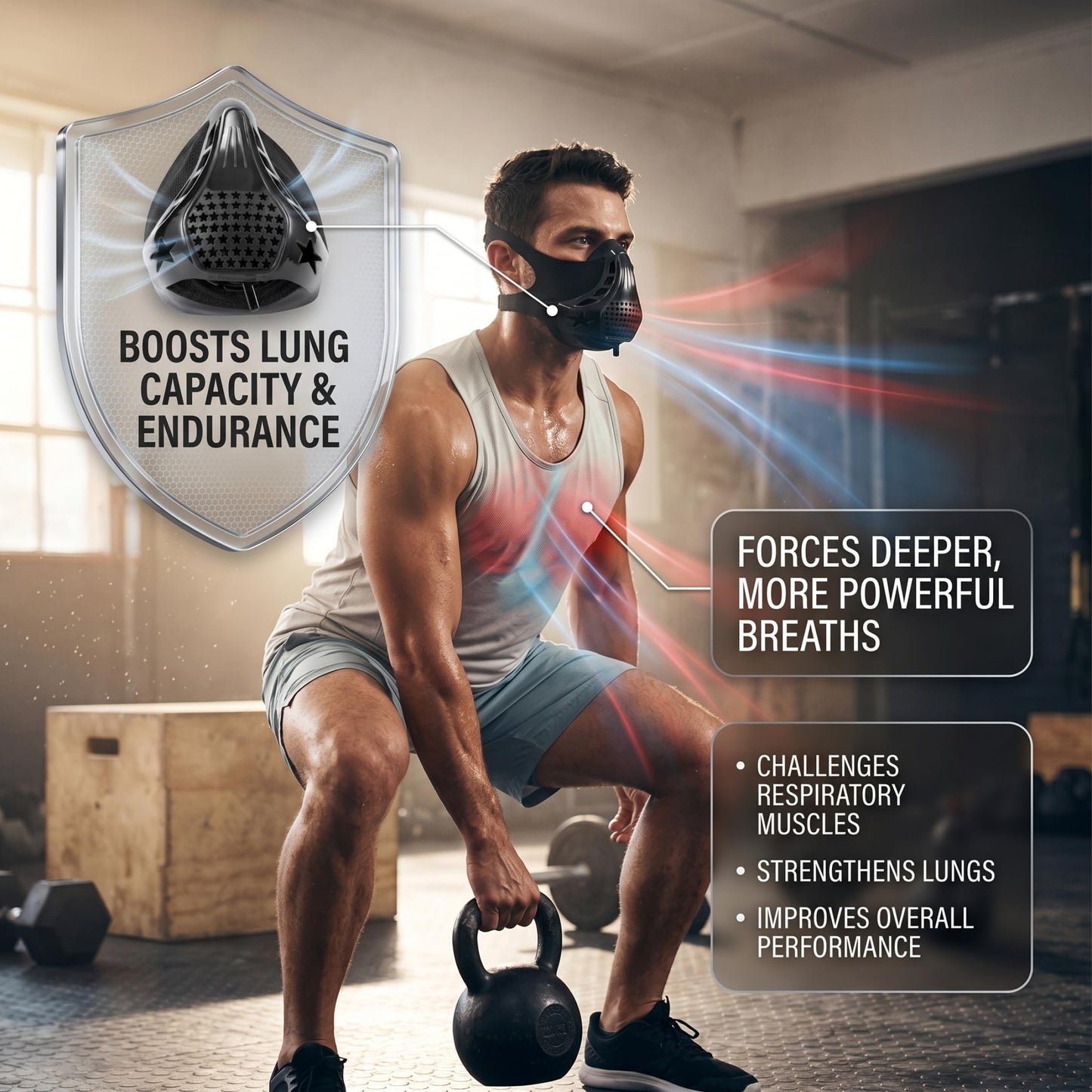 Otbushit High Altitude Training Mask, Black, Adjustable Resistance for Efficient Workouts, Boost Lung Capacity