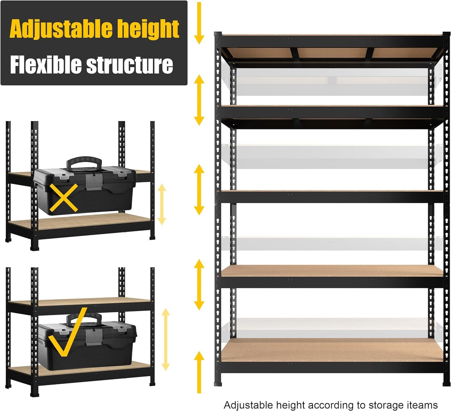 PrimeZone Heavy Duty Storage Shelves - 5-Tier Adjustable Metal Rack for Garage, Pantry, Kitchen | 48" x 24" x 72" - Black