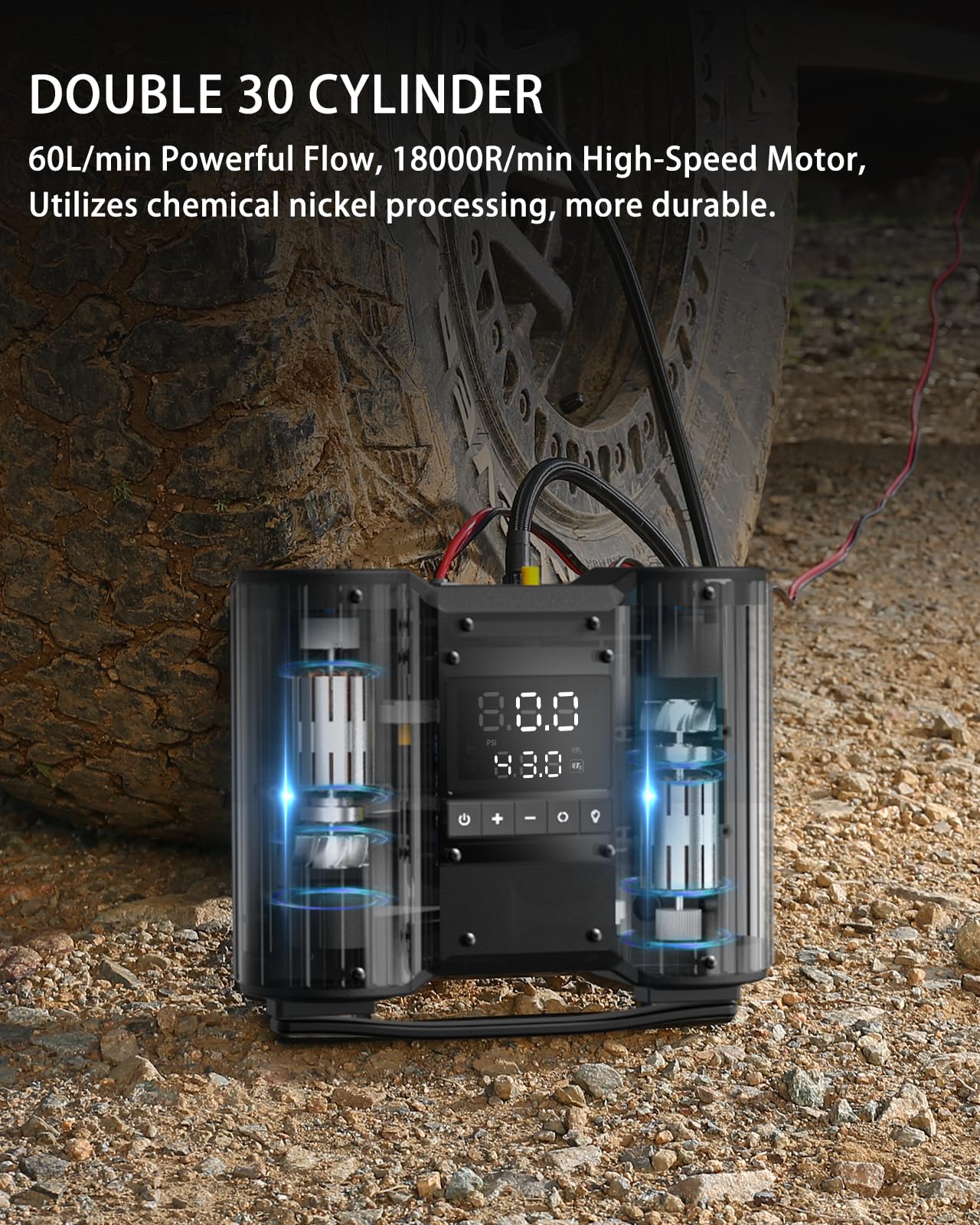 Yetour Dual-30mm-Cylinder 18000 RPM Motors Car Tire Inflator, Off Road Air Compressor for Truck 150 PSI 12V Heavy Duty Portable Tire Inflator with Gauge Auto Onboard