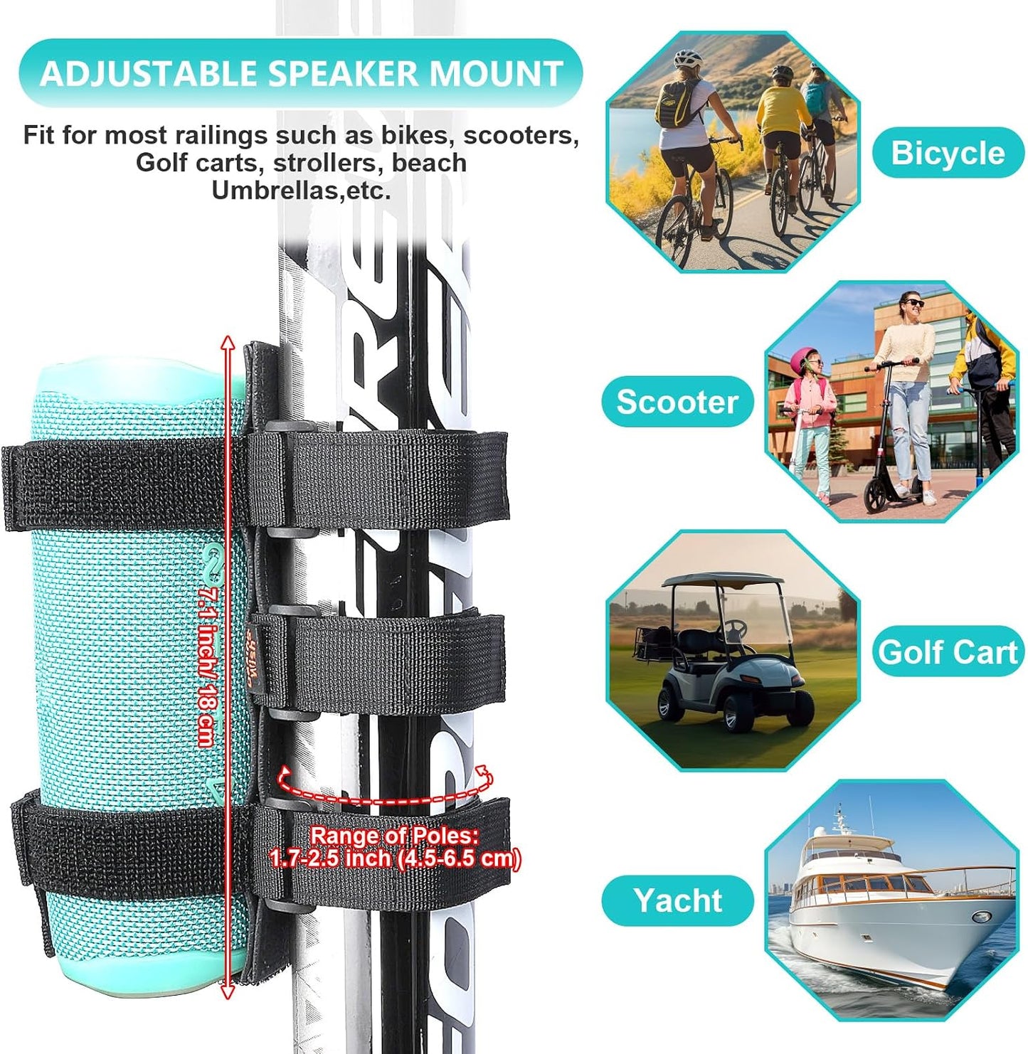 Desing Wish 2-3.5 Inches Non-Slip Bike Speaker Mount for Bluetooth Speakers in Diameter, Portable Mount Adjustable