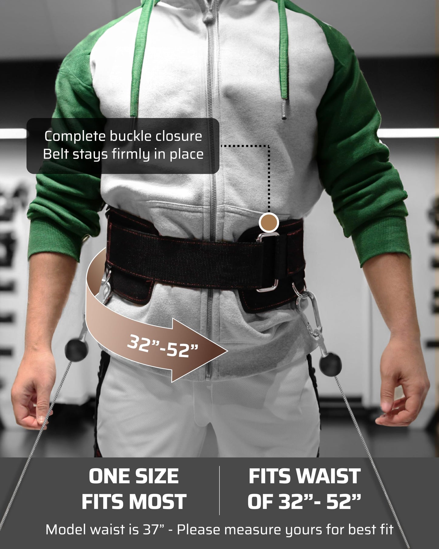 THEFITGUY Multi-Attachment Belt for Cable Machine and Smart Home Gym Squats and Hip Thrusts, 5 Attachment Points for Optimal Weight Distribution, 2 Straps (40” & 27”) and 3 Metal Snap Hooks Included