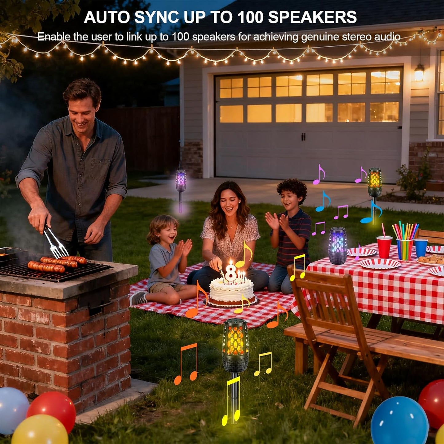 ulinkbee 5.3 100 IPX6 Upgraded Bluetooth Speaker, BT Outdoor Speaker With RGB Flame LED lights Gift for Men, Multi-Sync