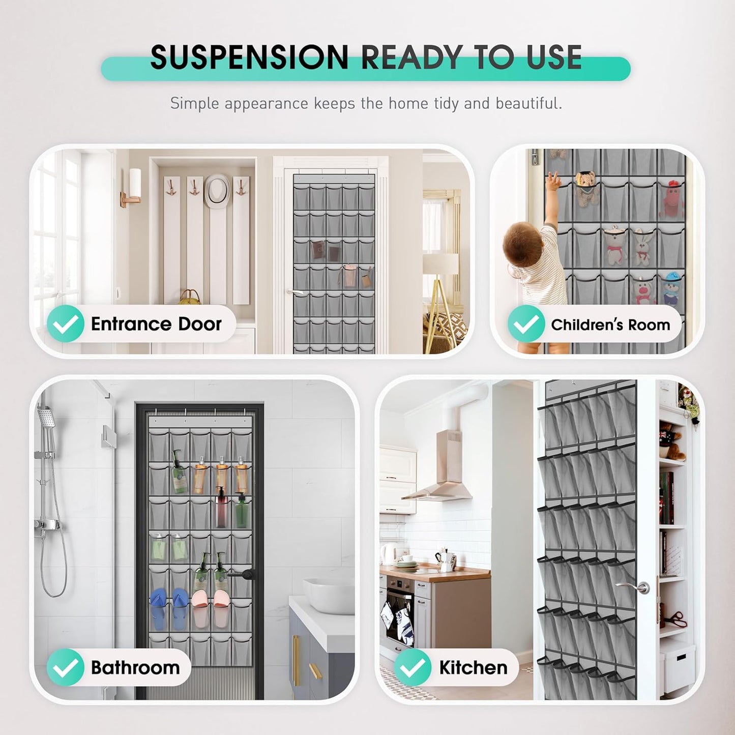 WVM Over The Door Shoe Organizer - 35 Breathable Mesh Pockets | Large Capacity Closet Storage in Grey