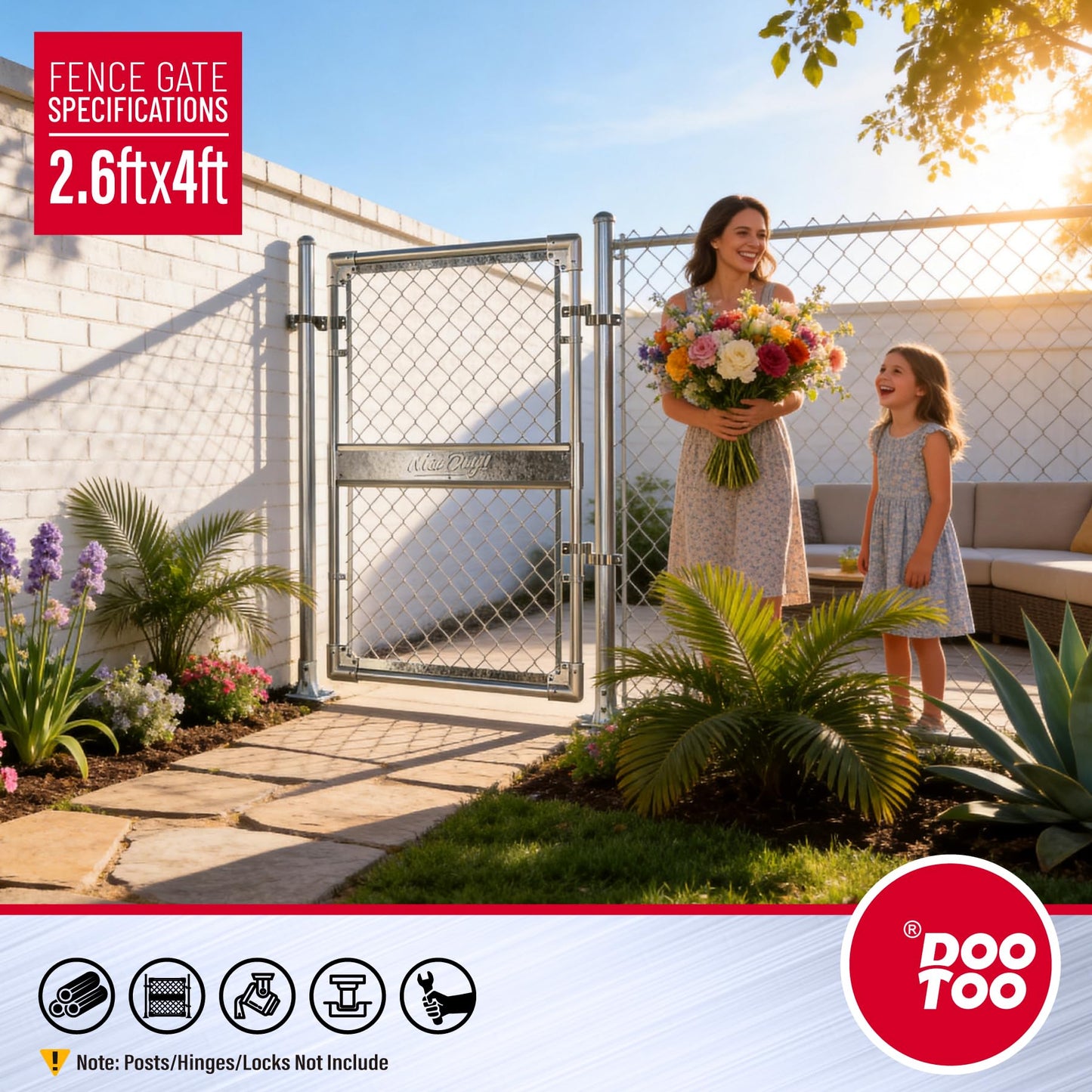 DooToo 3x4FT(31.5"W x 47.2"H) Heavy Duty Galvanized Steel Chain Link Gate, Durable Outdoor Fence Gate Easy Installation for Backyard丨Garden丨Pet Yard