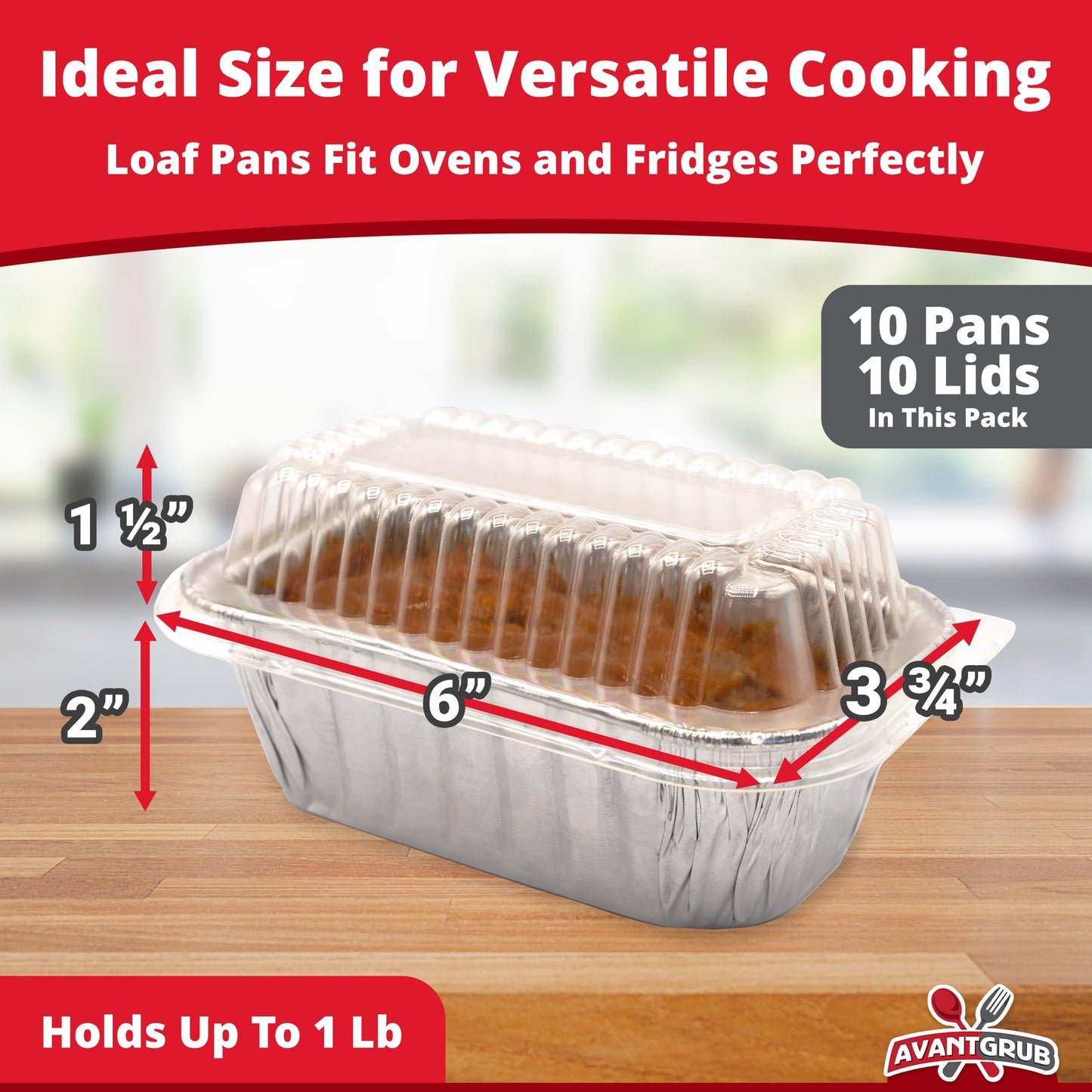Small Chef-Grade Thick 6 x 3.75 in Foil Loaf Pans w/Lids 10Pk. Best Disposable Bakeable 1Lb Aluminum Tin Pan for Baking Bread Meatloaf or Lemon Bundt Cake for Holiday Gifts, Bake Sales or Fundraisers