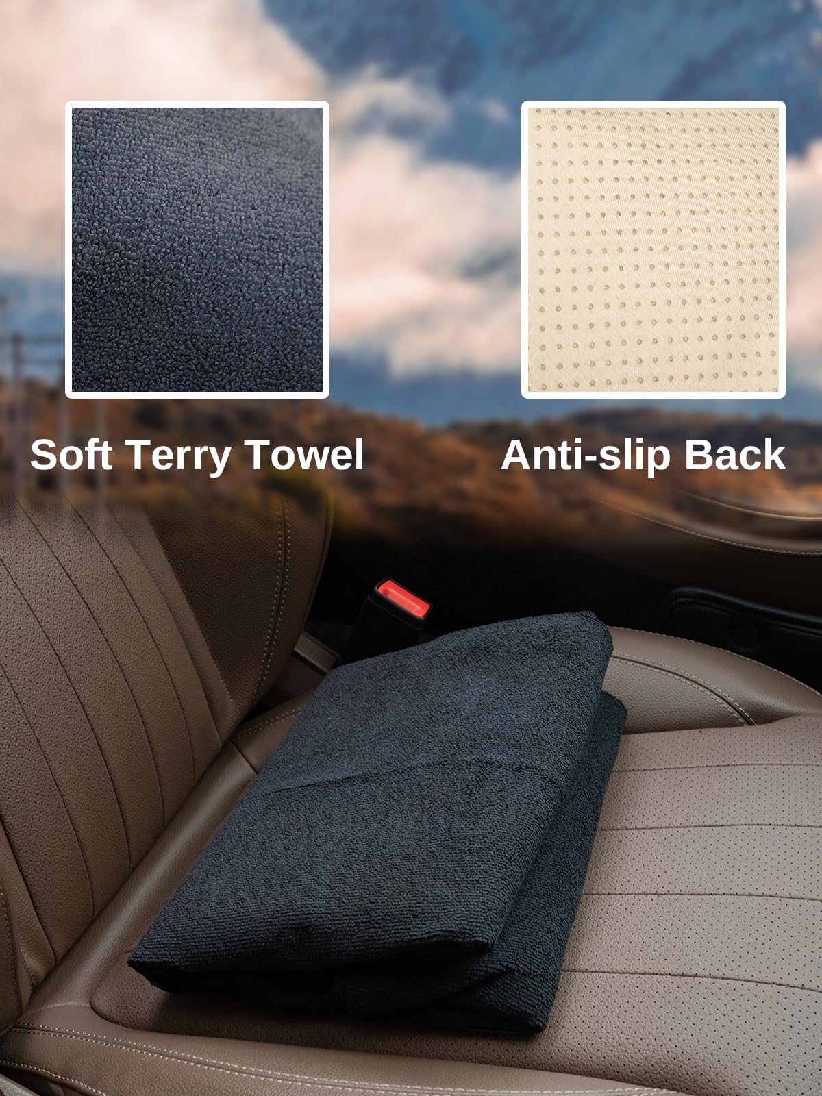 Prpeko Terry Cloth seat Cover Universal Waterproof Car Sport Towel Seat Cushion Non-Slip Sweat-Absorbent Towel Cloth Suitable for Gym Workout, Universal Fit for Car SUV Van-Black