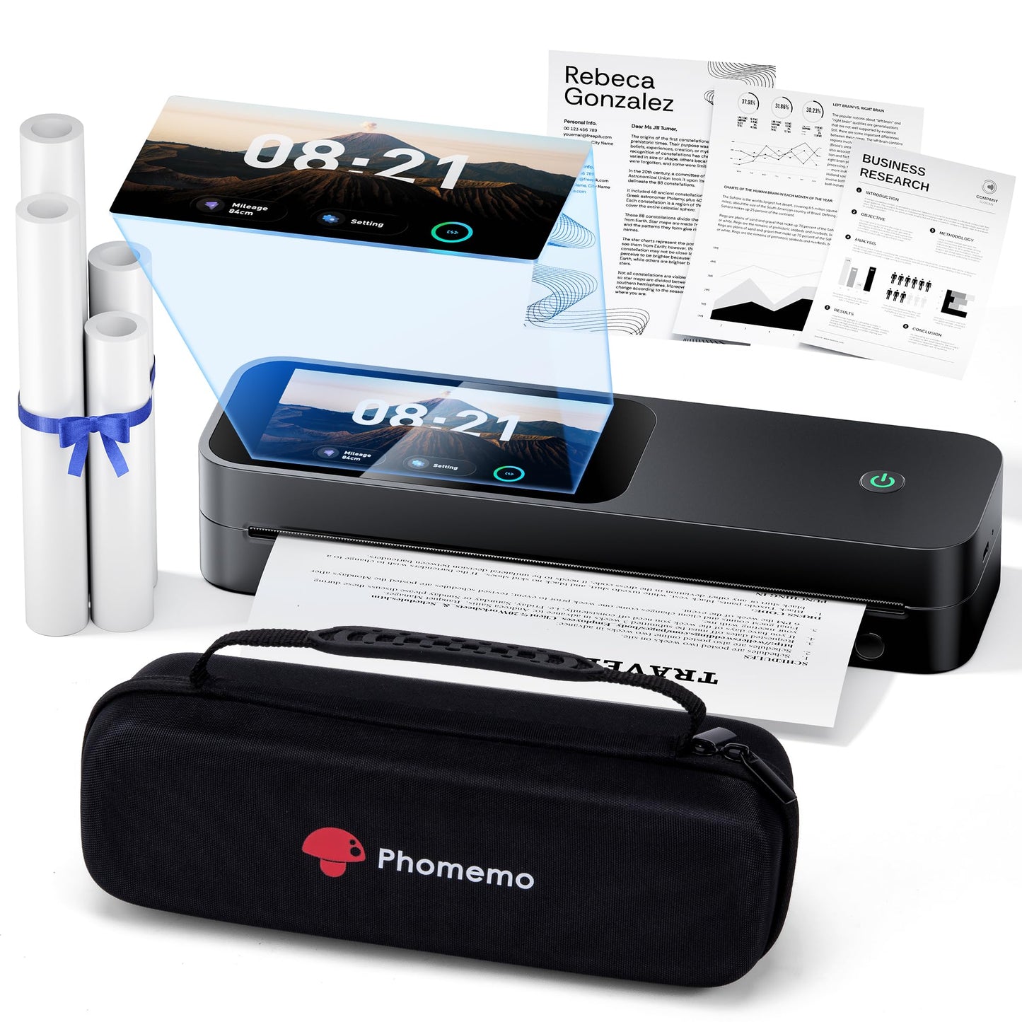 Phomemo M85 Portable Printers Wireless for Travel with Upgraded Touchscreen, Thermal Wireless Inkless Bluetooth Printer, Supports 8.5"x11"US Letter/A4/B5/A5, Compatible with iOS, Android, Windows, Mac