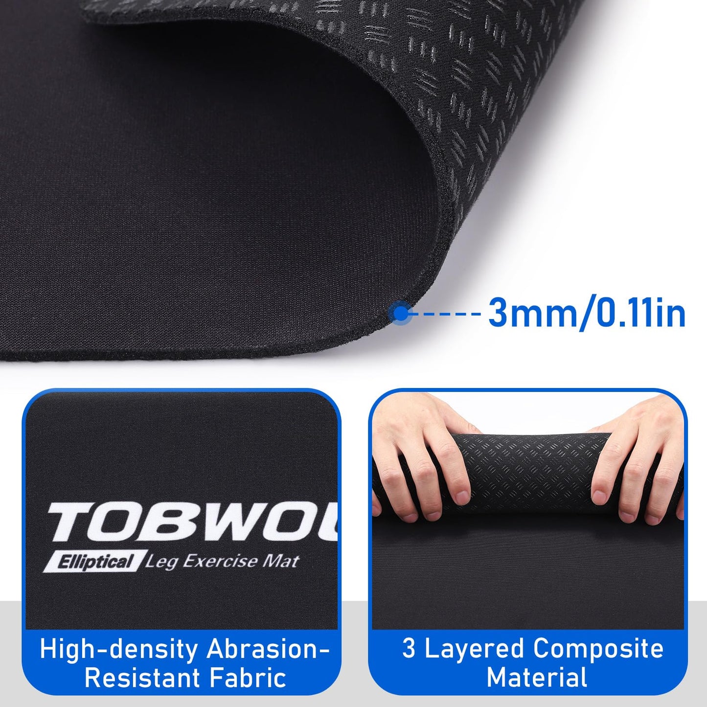 TOBWOLF Non-Slip Workout Mat for Under Desk Ellipticals, Exercise Mat for Ellipse Leg Exerciser Machine, Apply to Foot & Leg Pedal Exerciser for Seniors Fitness, Enhanced Stability & Floor Protection