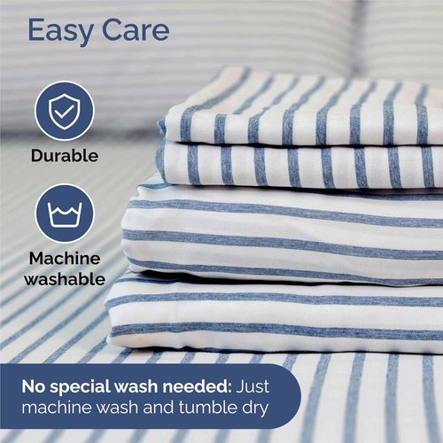 King Size 4 Piece Sheet Set - Luxury Cooling & Breathable Bed Sheets - Soft, Wrinkle-Free Blue Stripes