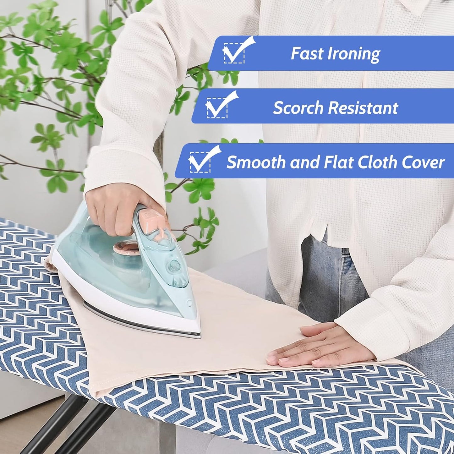 APEXCHASER Ironing Board Full Size, Iron Board with Ironrest, Lightweight Iron Table Stand Adjustable Height, Foldable Iron and Ironing Boards Set with Thick Padding, Sturdy Metal Legs, Blue 43x13