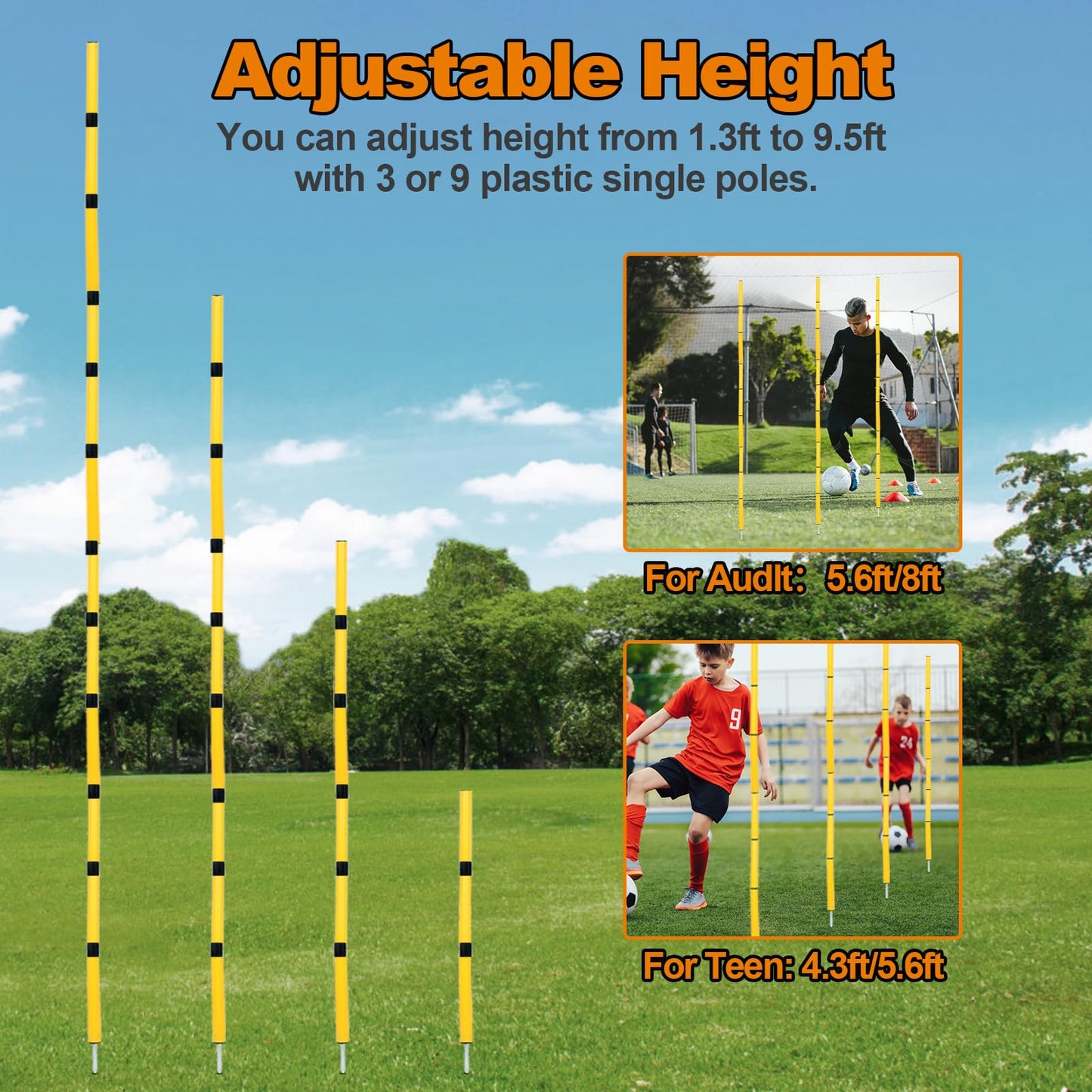 Suprwin Soccer Agility Poles, Speed Sport Training Equipment for Soccer Basketball Football，Speed Jump Poles Training Equipment for Athletes/Adult
