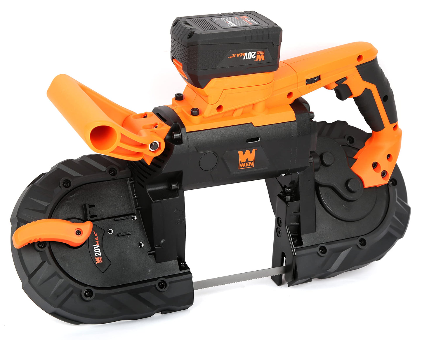 WEN Cordless Portable Bandsaw for Metal with Variable Speed, 20V Max 5.0 Ah Lithium-Ion Battery, and Charger (20496)