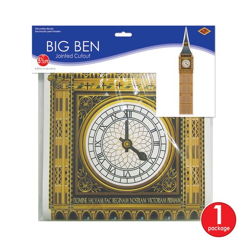 Beistle Big Ben Photo Prop Backdrop, 5' 11" Tall - British International Party Wall Decoration, Cut Out England Themed Decor