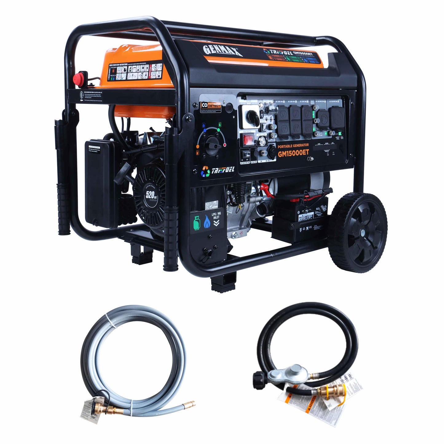 GENMAX 15000W Tri-Fuel Portable Generator - 2025 Model with ATS, CO Sensor, Digital Display & 50A Output Perfect for Home Backup, Construction Sites & Emergency Power