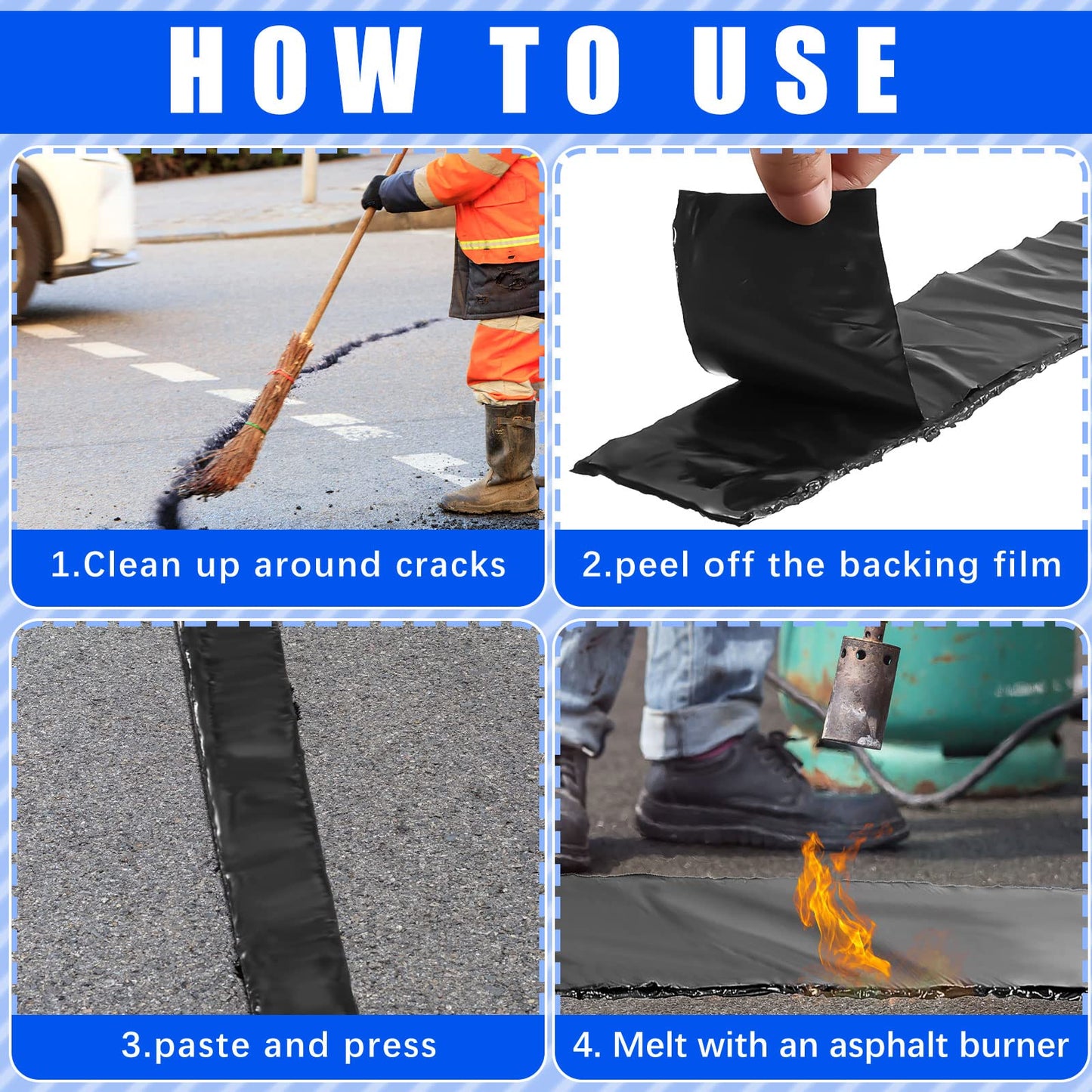 Fabbay 6 Rolls 1.18 Inch Asphalt Crack Filler Driveway Asphalt Tape for Repair Joint and Crack Sealer for Tarmac Parking Lot Roof Cement Road, 50 Feet Each Roll