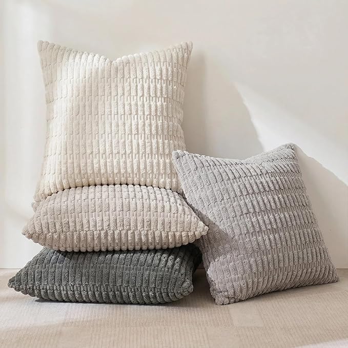 Fancy Homi 4 Packs Decorative Throw Pillow Covers for Living Room Couch Bed, Modern Farmhouse Boho Home Décor Accent Cushion Case, 16" x 16", Grey Series