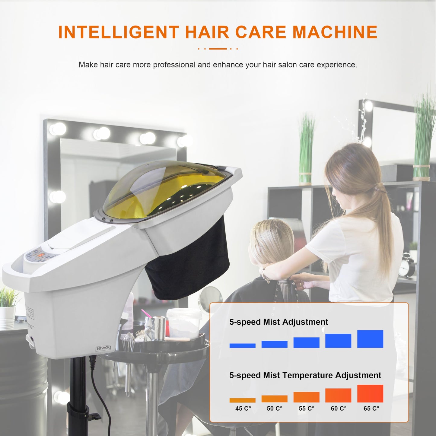 Elitzia Hair Steamer for Black Hair Deep Conditioning Professional Ozone Hair Steamer for Salon Shampoo Bowl Nano Micro Mist Steam for Natural Hair with Hooded ET1408W7C White 7-Color Light