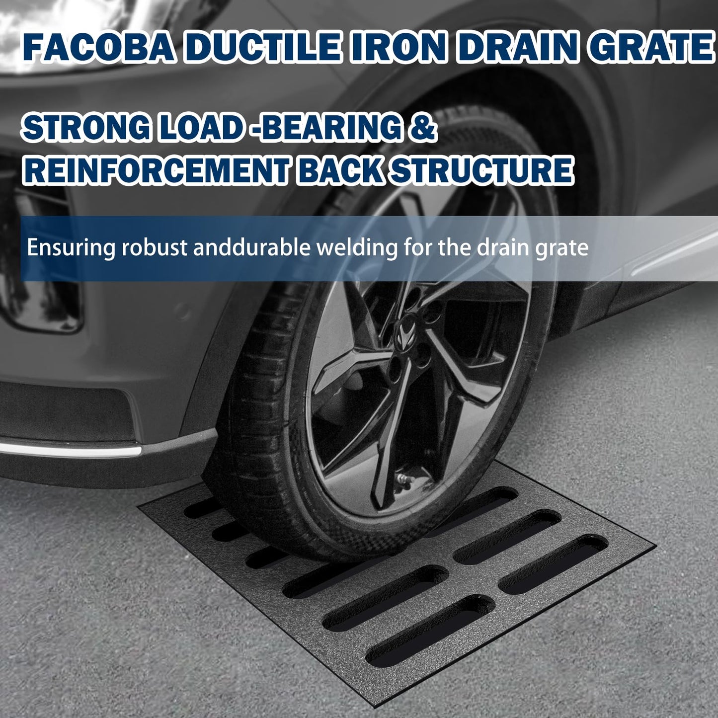 Cast Iron Drain Grate, 24 * 24in Outdoor Drain Cover, B125 Class Ductile Iron Channel Drainage Grates, Heavy Duty Sewer Grate,Black Square Drain Grate for Yard,Driveway,Concrete Floor.