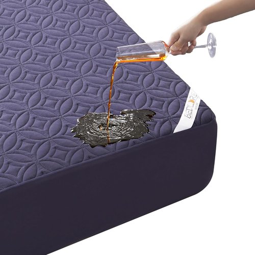 BEDLORE Waterproof Mattress Protector - Soft Queen Size Pad with Deep Pocket (6"-18" Depth) | Navy Blue