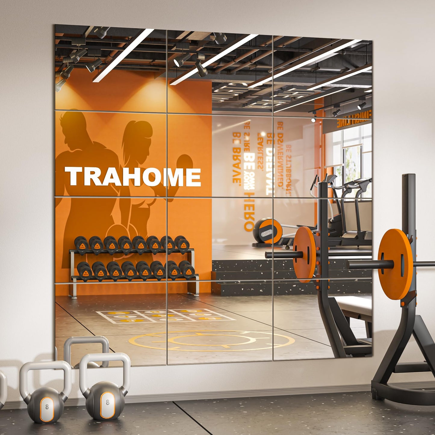 TRAHOME Wall Mirror Tiles, 16"x12"x12PCS Full Length Home Gym Mirror for Garage, Bedroom, Living Room, Over The Door