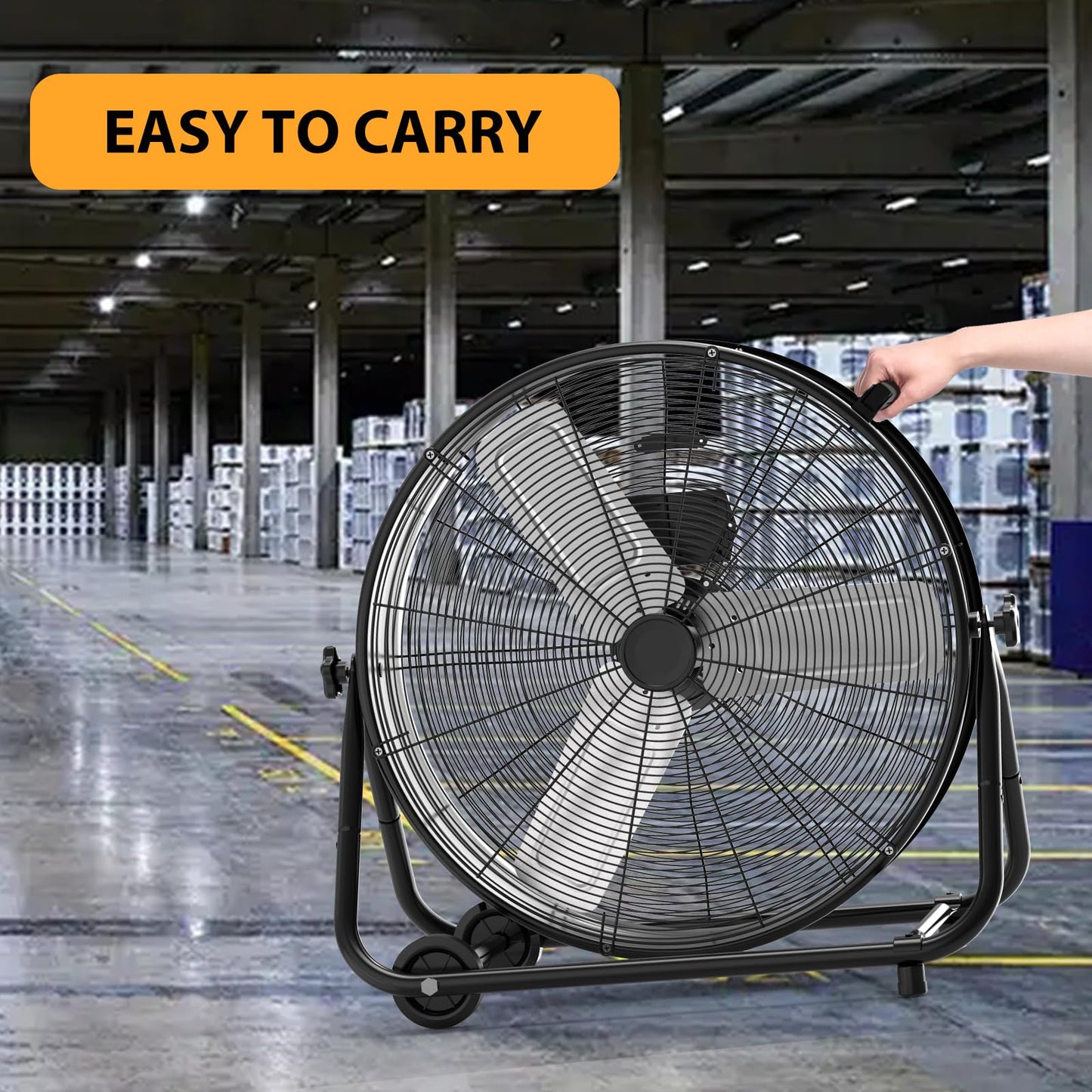 GarveeHome 24 in Industrial Drum Fan, 5700 CFM High Velocity Floor Fan, 3 Speed Heavy Duty Metal Air Circulator Fan, 360° Tilt with Casters Handle, Ideal for Patios, Warehouse, Commercial, Basement