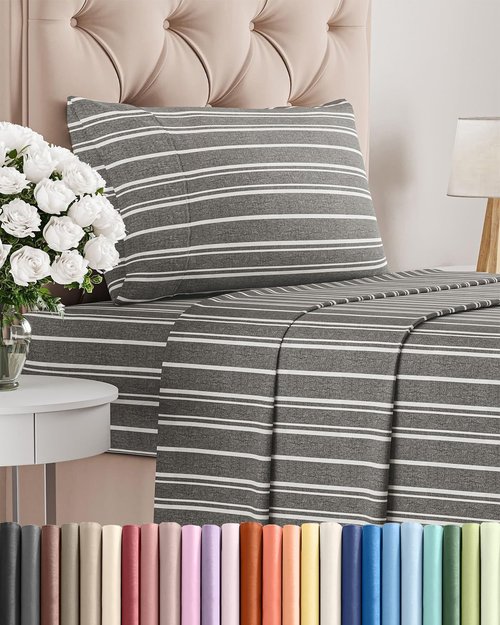 Comfy Twin Size 3-Piece Sheet Set - Breathable & Cooling Hotel Luxury Bedding - Soft, Wrinkle-Free Grey Stripes
