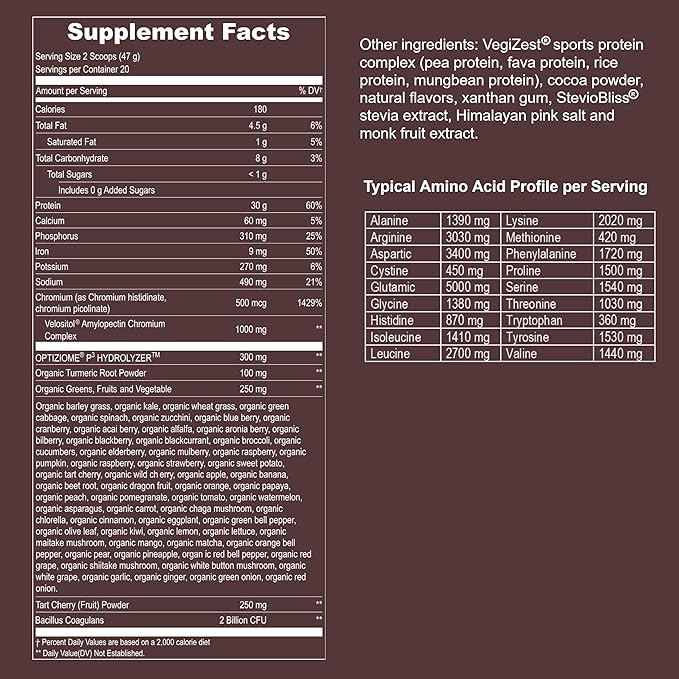 Vegan Sport Protein Powder Chocolate 20 servings ??30g Plant Based Protein, VELOSITOL, BCAAs, Organic Greens & Fruits, Probiotics, Tart Cherry for Post Workout Recovery, Inform Sports Certified Keto