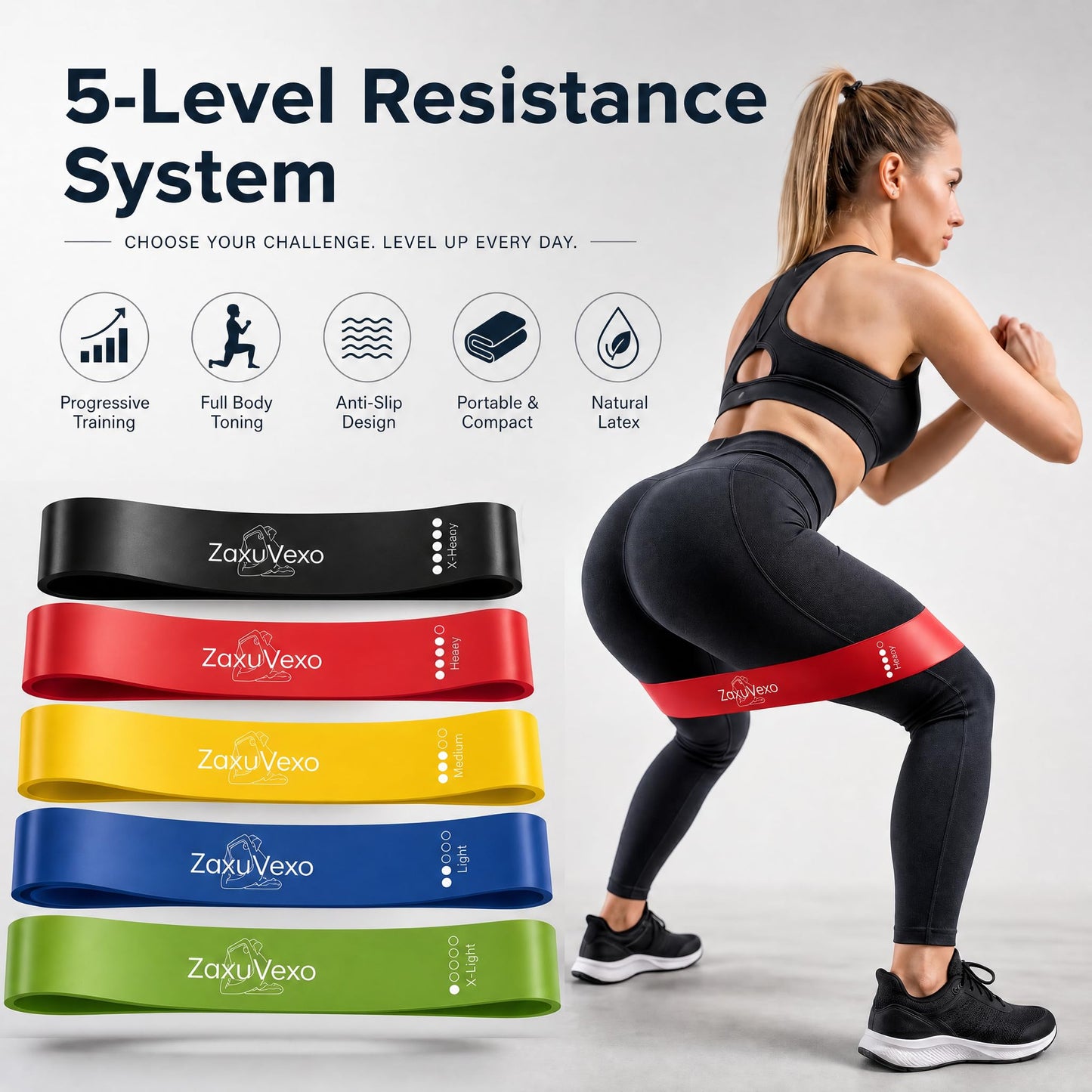 5-Pack Workout Resistance Bands: Elastic for Strength, Stretching, Pilates & Yoga. Home Gym Equipment for Men/Women, Suits Physical Therapy, Leg/glute/arm Training—Practical, Multi-use. (Colorful)