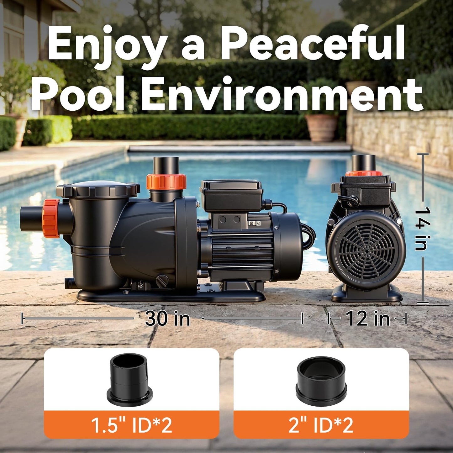 LEO In/Above Ground Pool Pump High Flow Powerful Self Priming Pool Pump,Orange Red