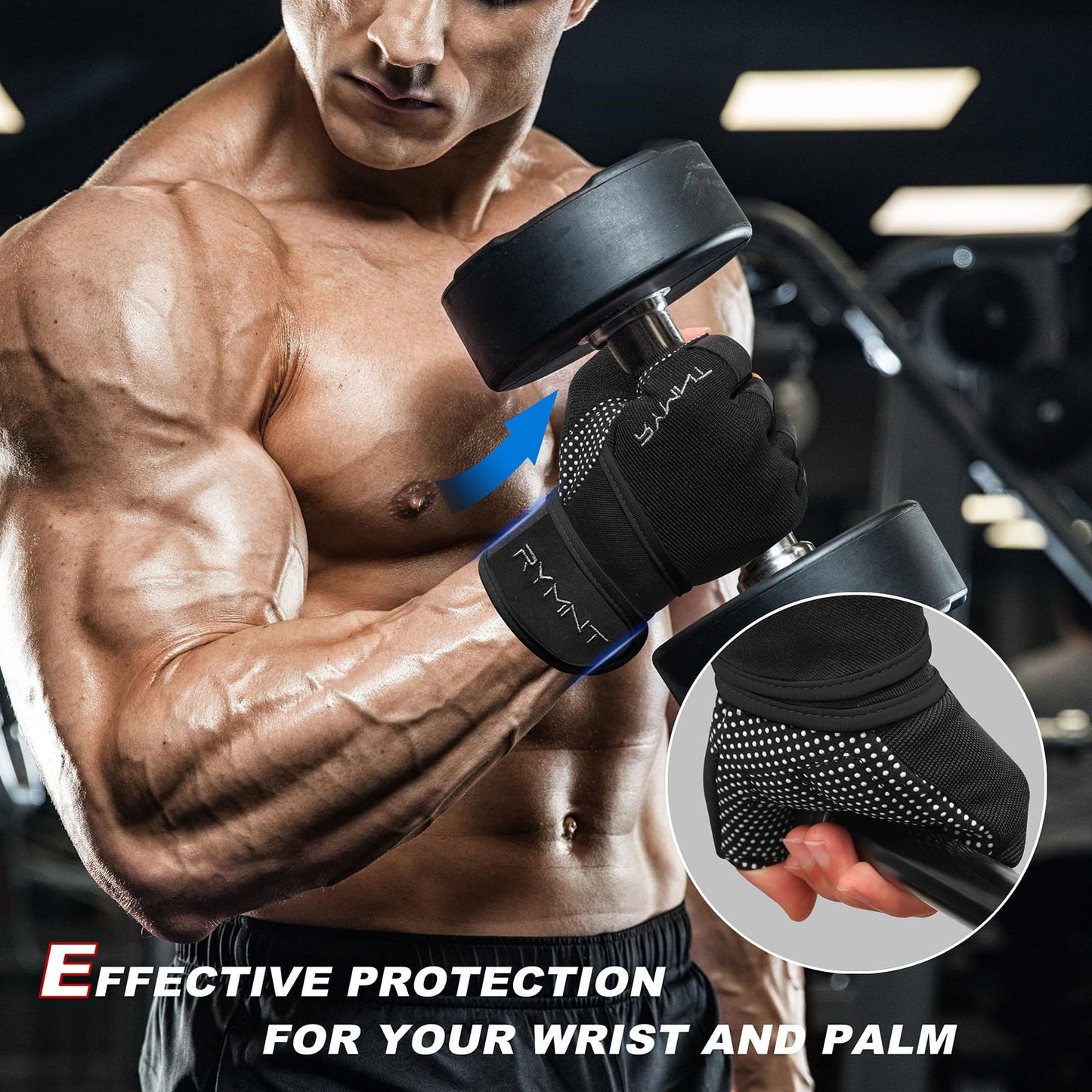 RYMNT Workout Gloves with Wrist Wrap Support, Weight Lifting Gloves with Full Palm Protection & Extra Grip for Men Women Gym Exercise, Fitness, Weightlifting, Pull ups,Aron Black-S