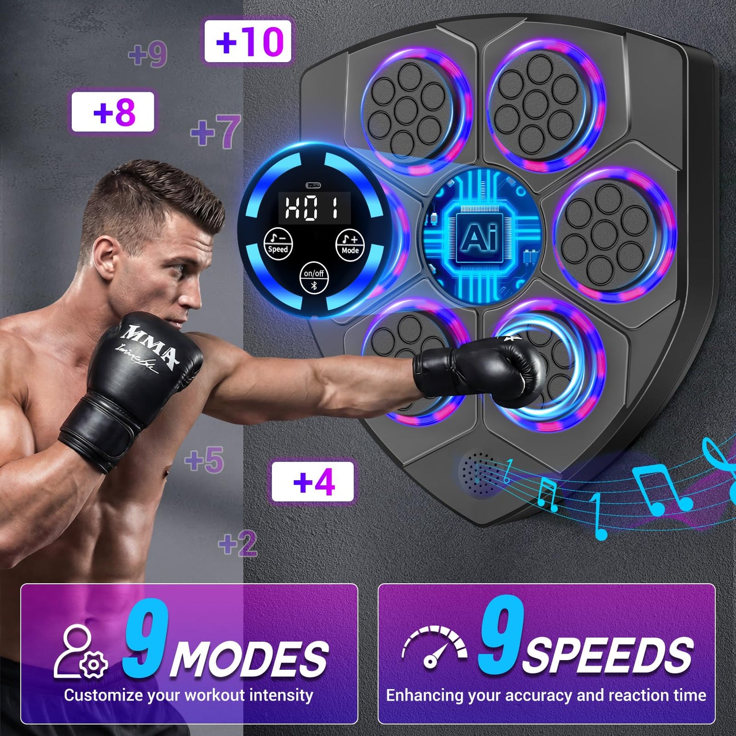 TGLLM Music Boxing Machine, Wall Mounted Boxing Machine with Gloves, Smart Music Punching Target for Kids Adult, LED Electronic Boxing Workout Machine with 9 Modes & 9 Speeds
