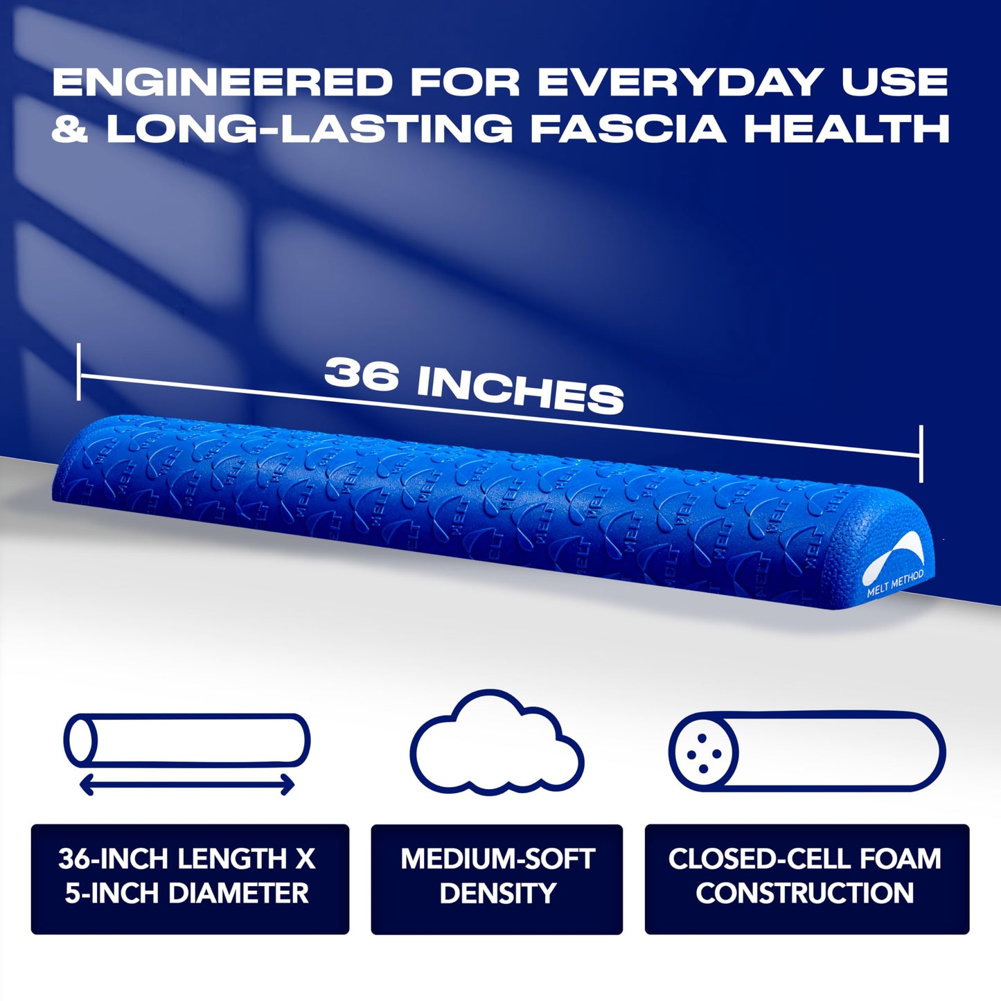 MELT Method 36 Inch Half Foam Roller for Back w/FasciaTherapy Technology - Low Density Soft Foam Roller for Physical Therapy - Half Round & Soft - Great for Pilates & Gentle Muscle Recovery