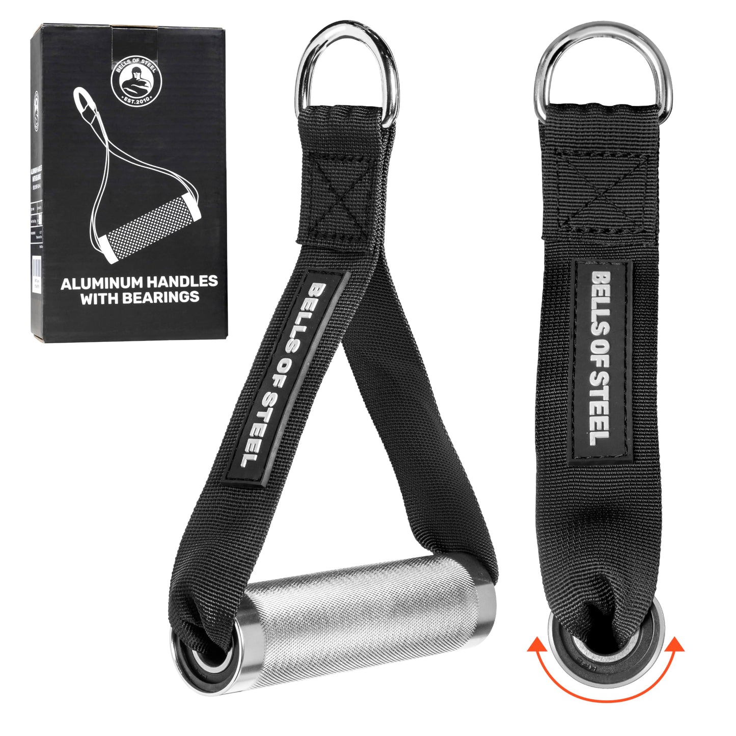 Bells of Steel Aluminum Exercise Handles for Cable Machine Attachment Premium Gym Handles for Functional Trainers, Smooth-Bearing Rotation, Light Knurling Grip, Rust-Resistant, Sold in Pairs