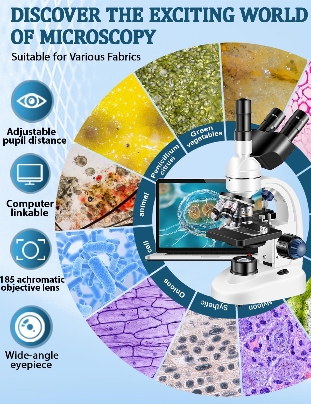 Adult Trinocular Microscope WF10x and WF25x Eyepieces 40X-5000X Magnification, Digital Lab Trinocular Compound LED Microscope (Trinocular Microscope with Electronic Eyepieces)