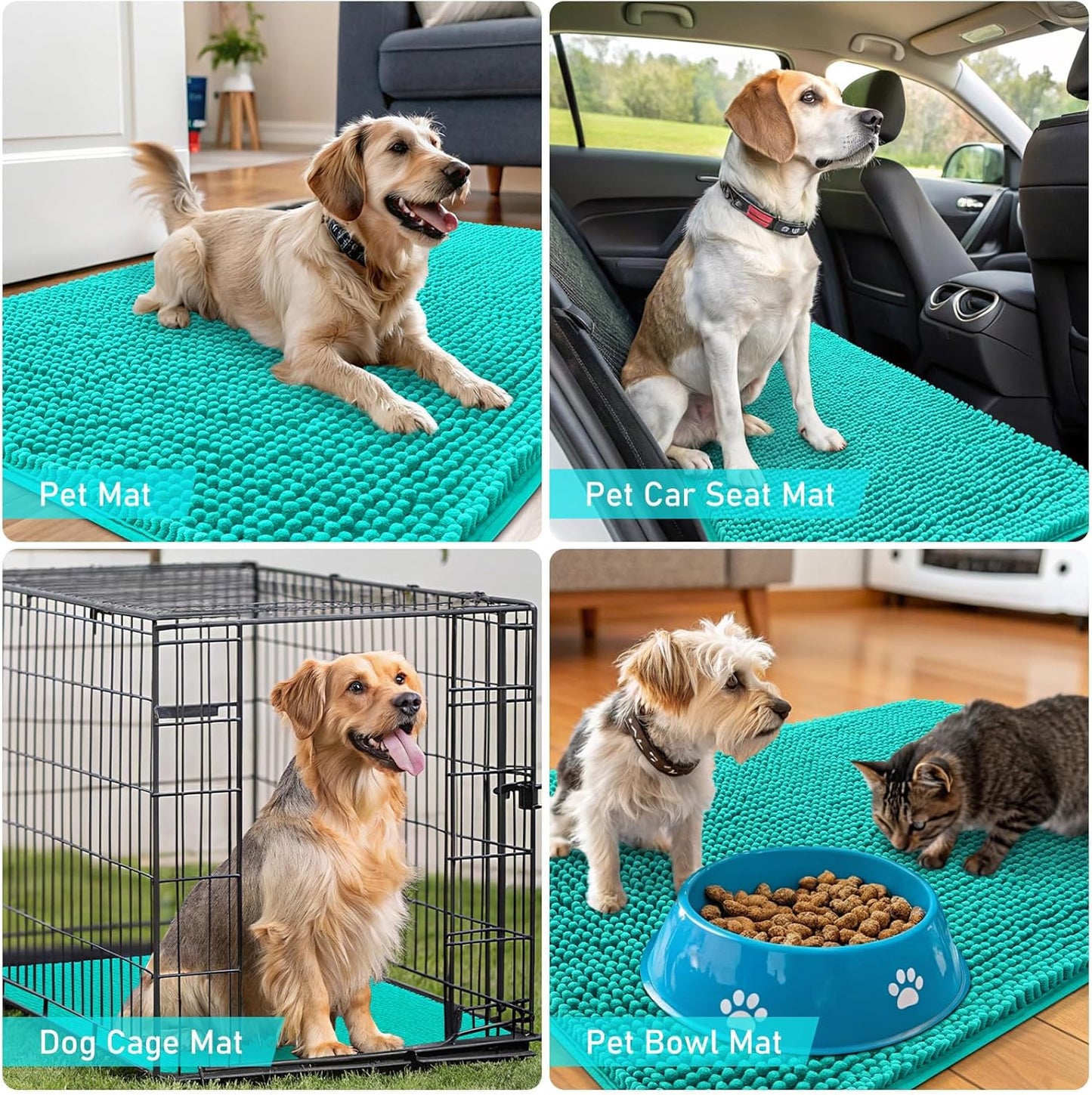OLANLY Dog Door Mat - Absorbent Non-Slip Chenille Mat for Muddy Paws | Quick Dry 47x32 Teal Doormat