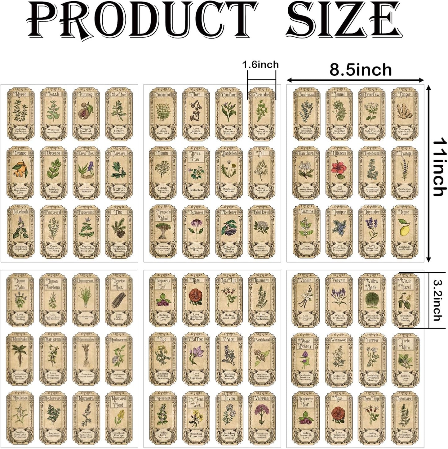 Skiennix 72Pcs Vintage Herb Stickers - Apothecary Spice Labels for Jars & Bottles