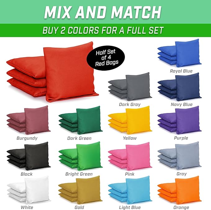 GoSports Classic Cornhole Bean Bags Set of 4-16 Colors Available - Regulation All Weather, Mix and Match