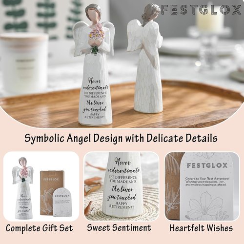 FESTGLOX Retirement Gifts - Happy Retirement Angel Figurine for Women | 5.3" Decor for Nurses & Teachers