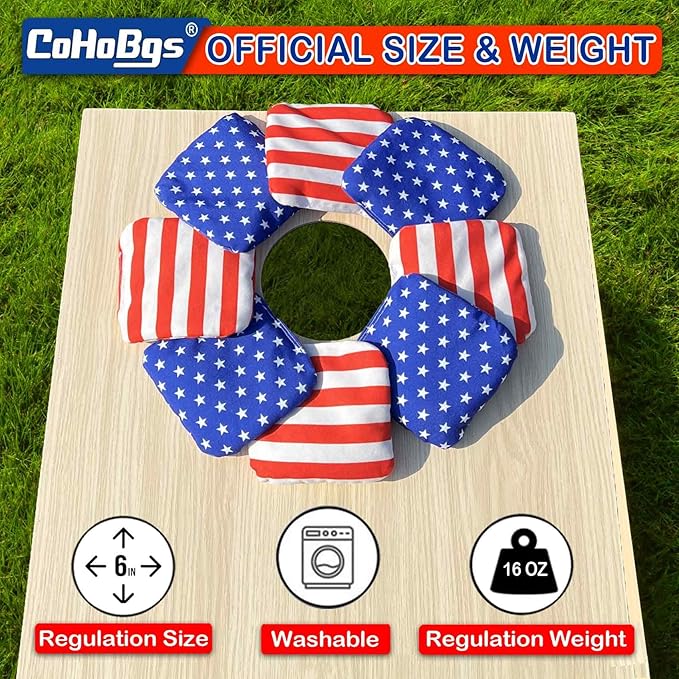CoHoBgs Corn Hole Bags Set 8, Professional Cornhole Bags Dual-Sided Slick & Stick Resin Filled Suede and Duck Canvas Bean Bag for Cornhole Game Includes Carry Case