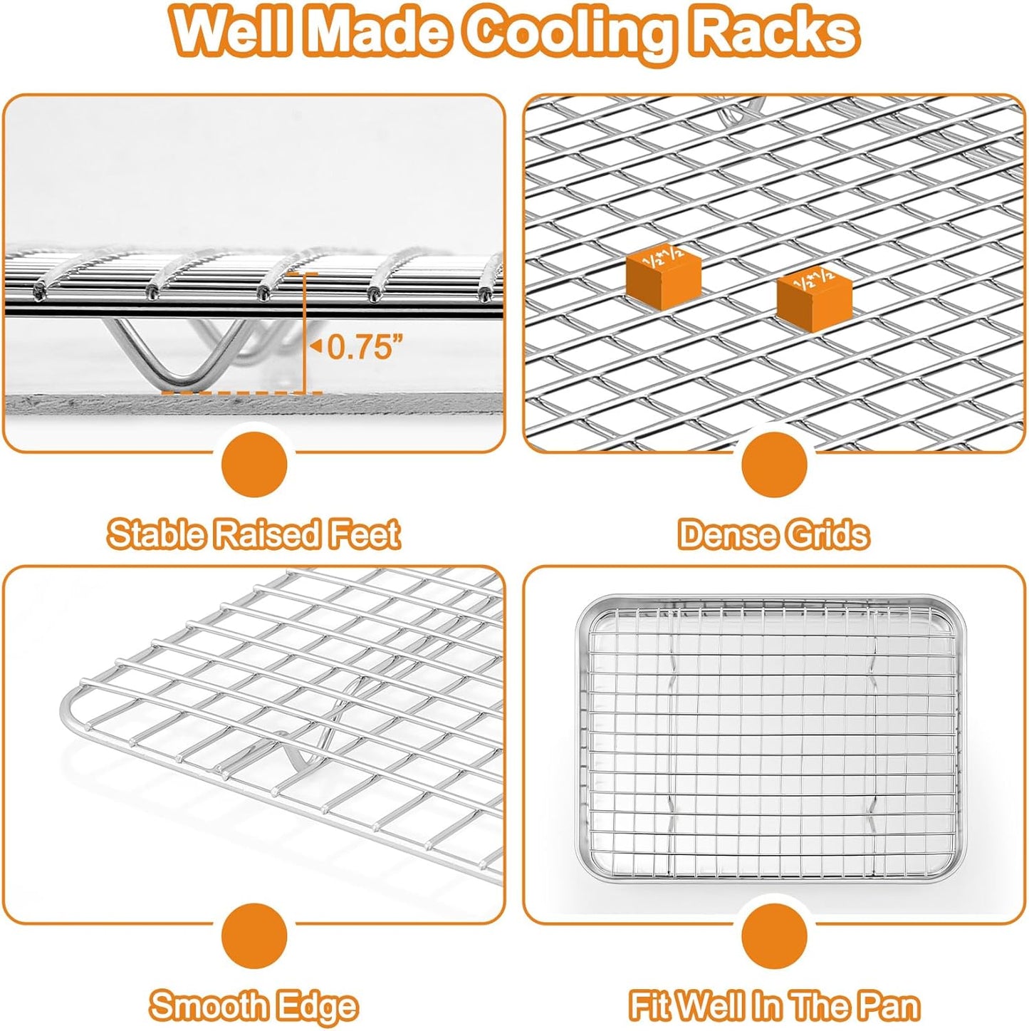 TeamFar Stainless Steel Baking Sheet Set - Heavy Duty Non-Toxic Cookie Sheets & Cooling Racks | 6 PCS (3 Pans + 3 Racks)