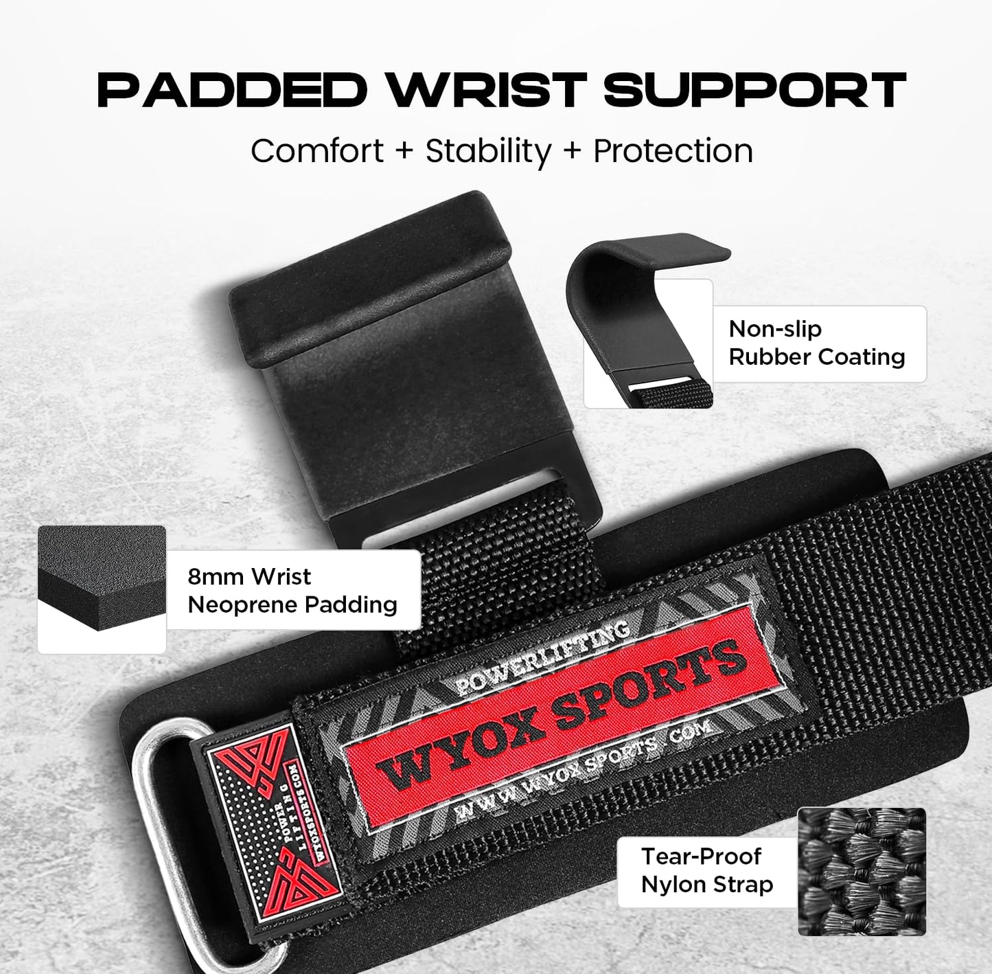WYOX Weight Lifting Hooks for Deadlift, Pull Ups & Rows – Heavy Duty Wrist Support Grips to Lift Heavier, Reduce Grip Fatigue & Improve Performance – Padded Straps for Men & Women (Pair of 2)