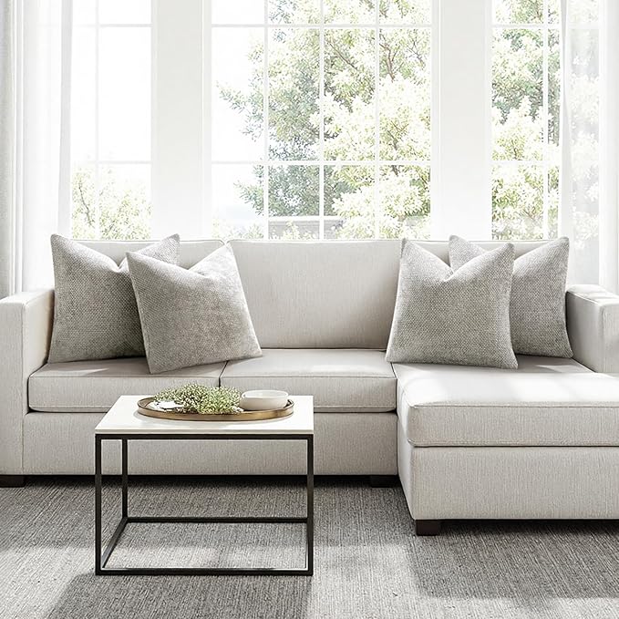 MIULEE Pack of 4 Couch Throw Pillow Covers 20x20 Inch Light Gray Soft Decorative Chenille Pillow Covers Farmhouse Accent Cushion Covers for Boho Spring Home Decor Sofa Bedroom Living Room