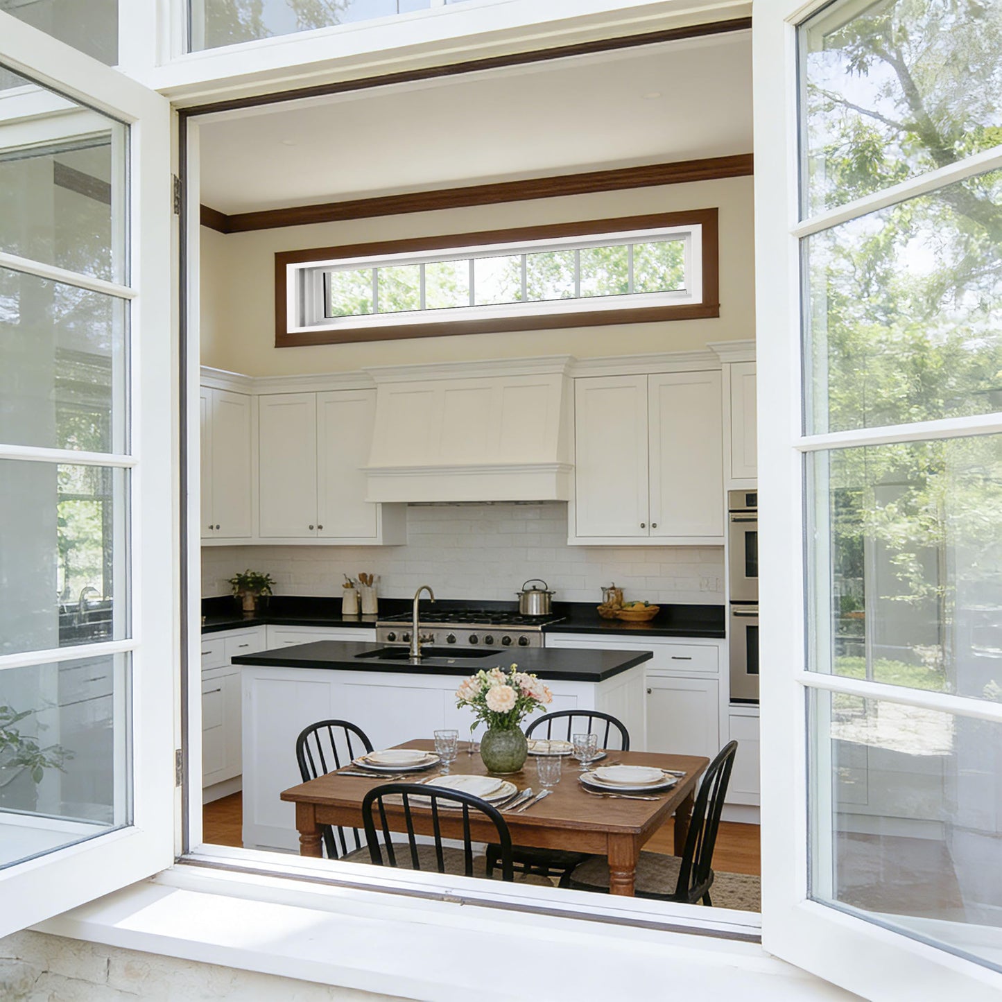 COLORPAPA Vinyl Transom Window, 10" x 48" Double Pane Household Fixed Window with Grids and Tempered Glass for House, Above Doors, Garage, Hallways(White)