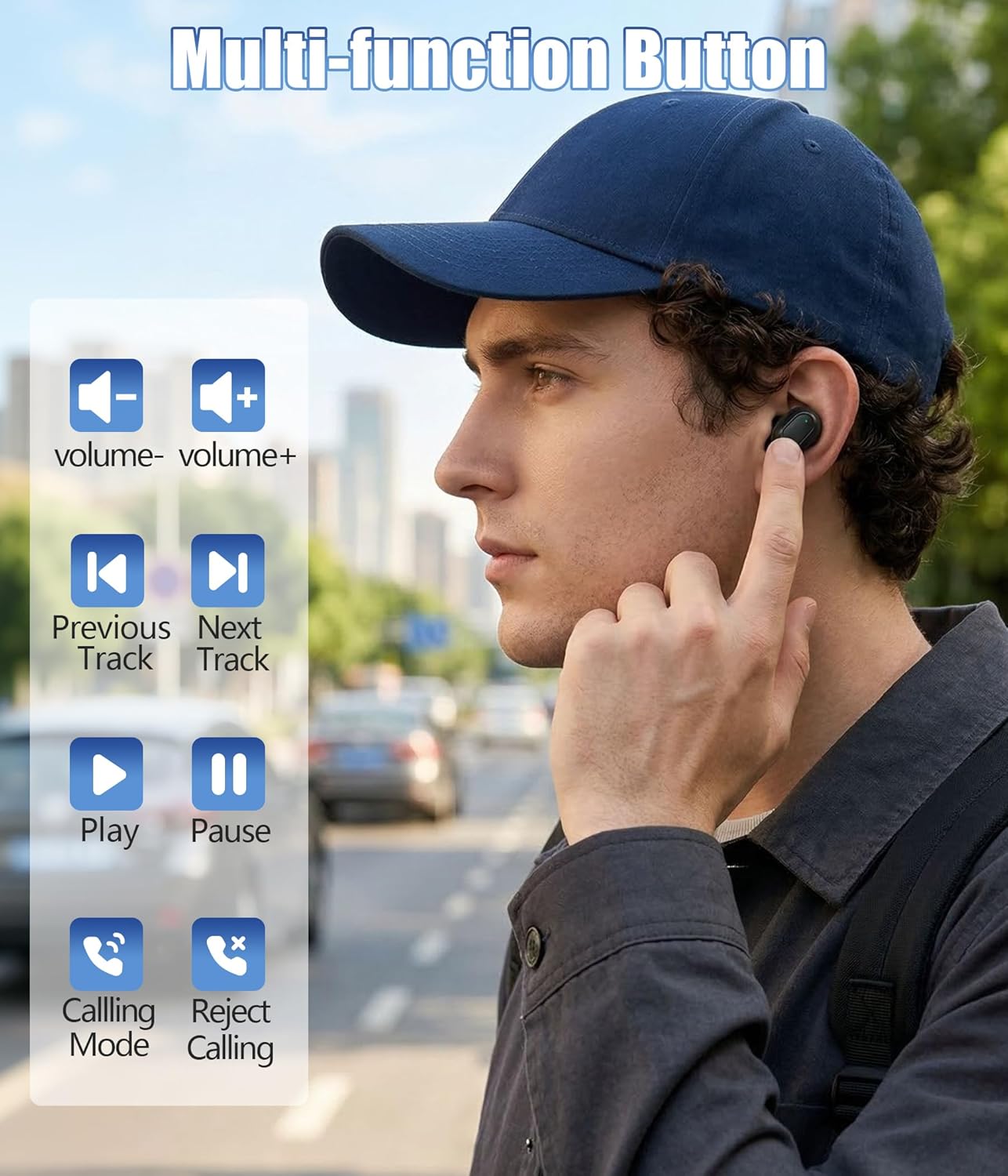 STUPIDYIN 5.3 30H IP54 Wireless Earbuds, Bluetooth Headphones with Semi-Transparent Case, Playback LED Power Display