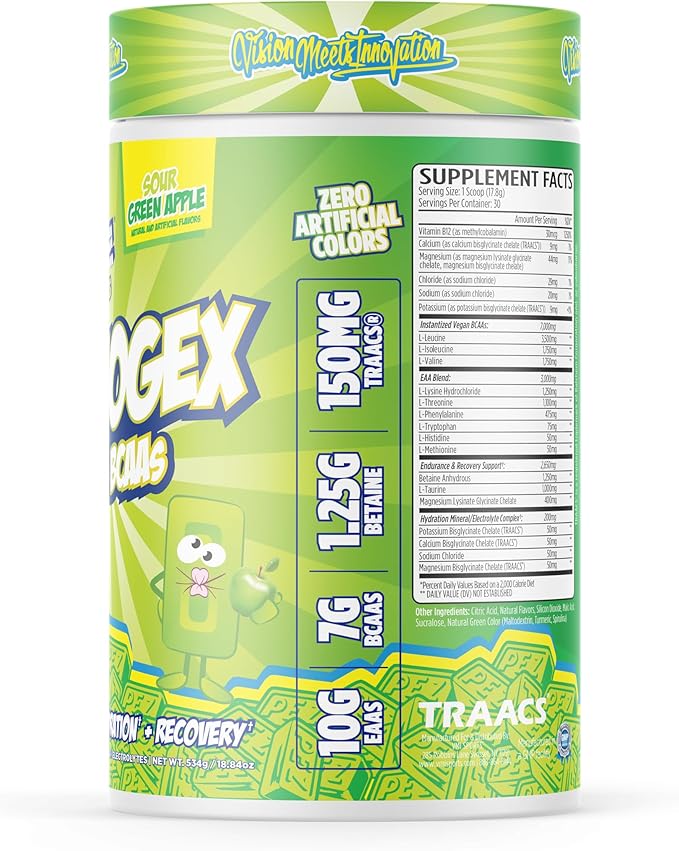 VMI Sports Aminogex Ultra | EAA + BCAA Powder | Amino Acid + Hydration Recovery Drink with Electrolytes, Betaine and Glutamine | (30 Servings) (PEZ Sour Green Apple)