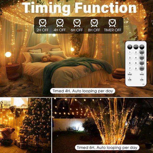 Fairy Lights 66FT 200 LED USB Twinkle Lights - Remote & Timer, Waterproof Warm White String Lights for Bedroom & Party Decor