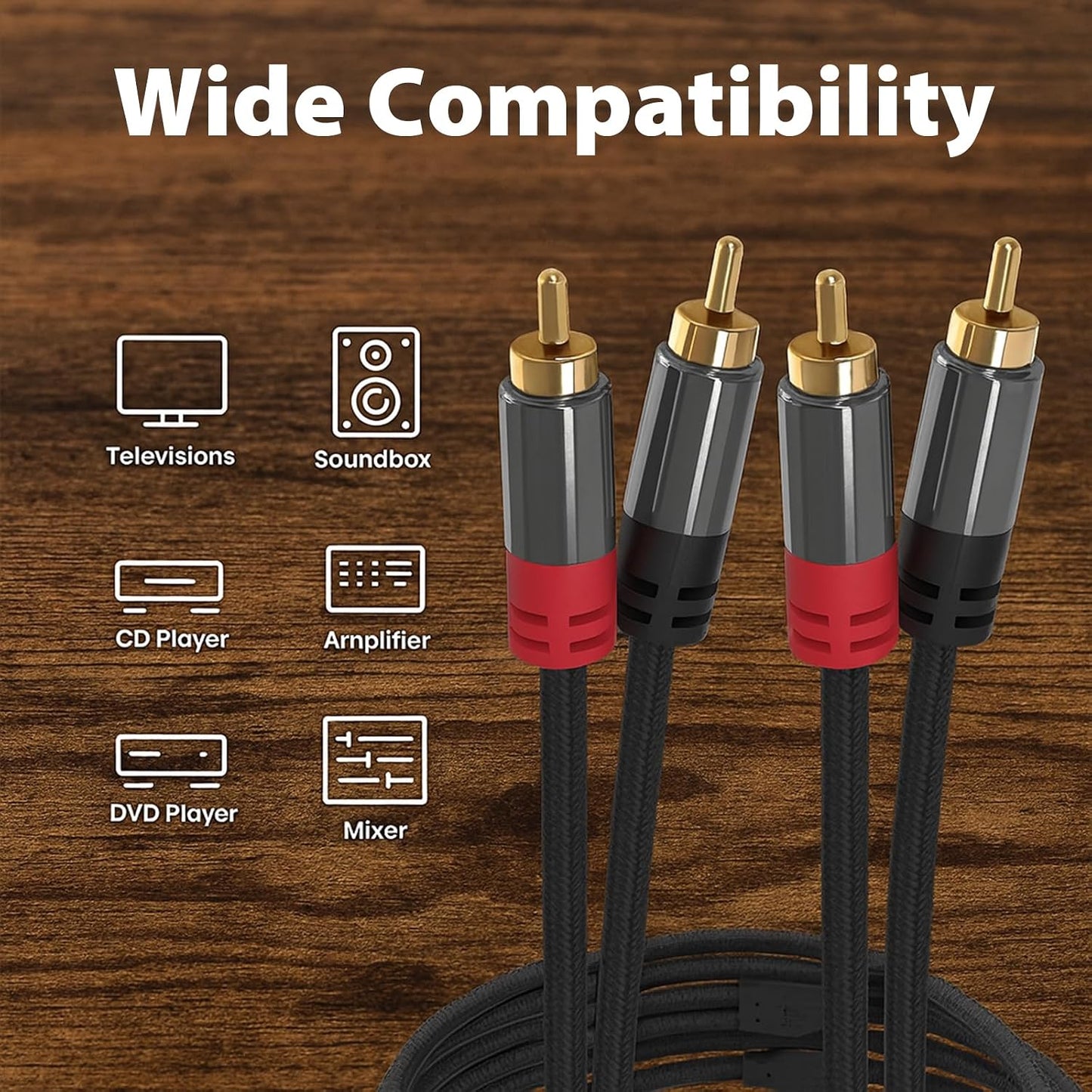 2RCA 2 3.3ft Cyberguys! RCA Audio Cable, to RCA Cables Car Audio Male to Male, Shielded Cables with Braided Jacket