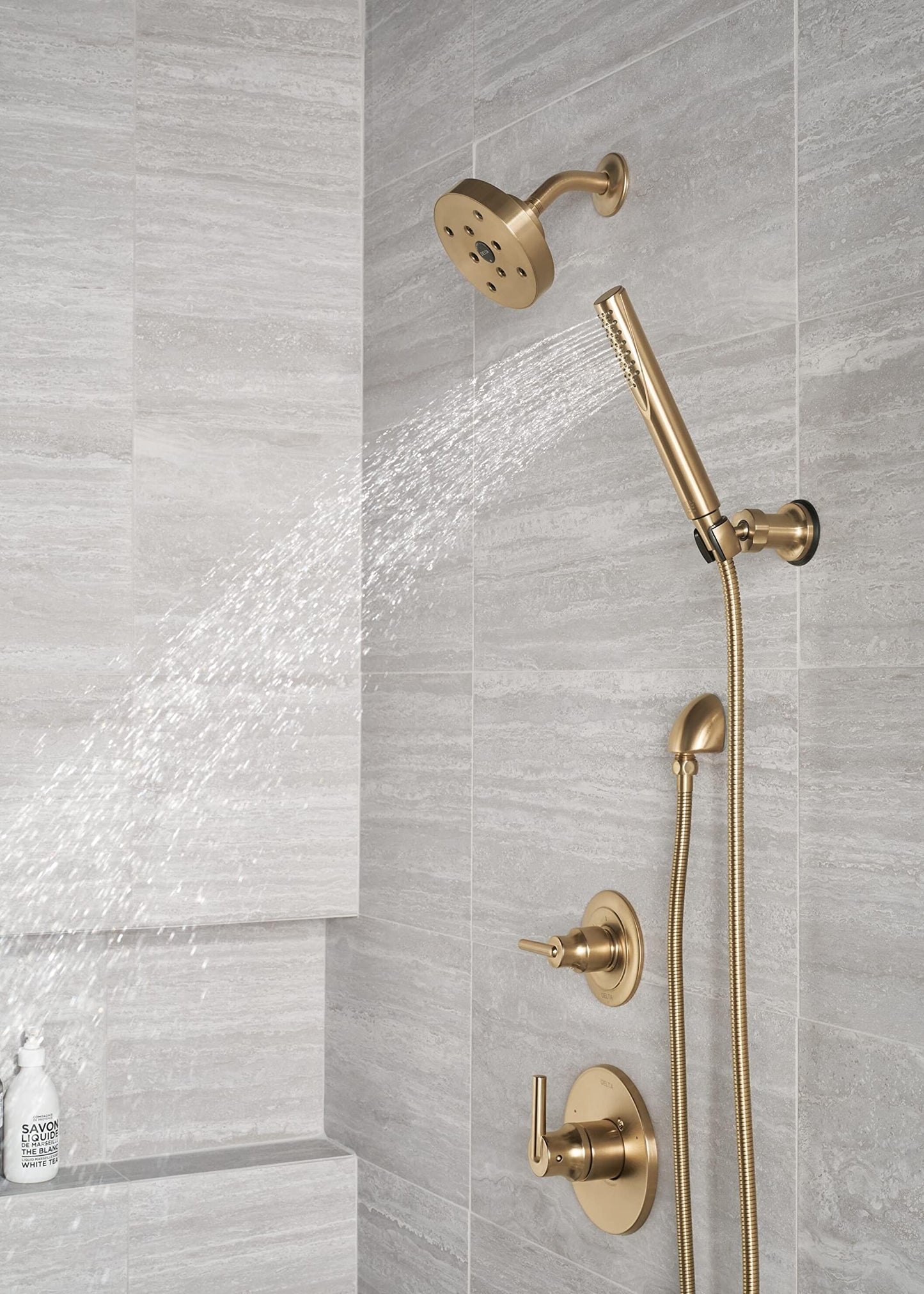 Delta Faucet Trinsic Single Spray Wall-Mount Hand Shower, Hand Held Shower with Hose, Gold Handheld Shower Head, Slide Bar Hand Shower, Handheld Shower, Champagne Bronze 55085-CZ
